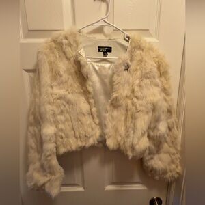 Woman’s Real Rabbit Fur White Bomber Jacket By Black Rivet Size Small